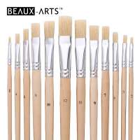 Flat Hog Bristle Artist Oil Paint and Acrylic Paint Brush Set with Plain Short Wood Handle